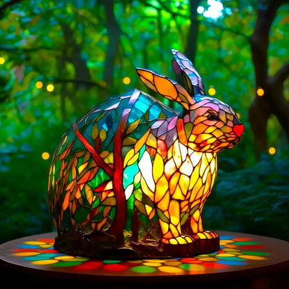 [🎉Tagoknak exkluzív ajánlat]Hoeurva üvegmozaik lámpa erdei nyuszi stílusban 🐰✨