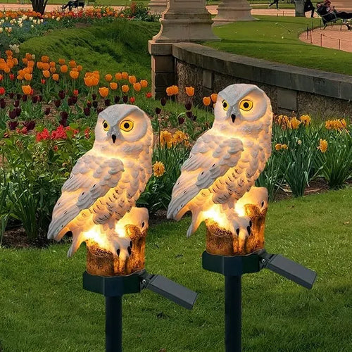 Szolár kerti világítás gyepre 🌿 | IP65 védettségű kültéri szolár járdavilágítás, bagoly alakú 🦉✨