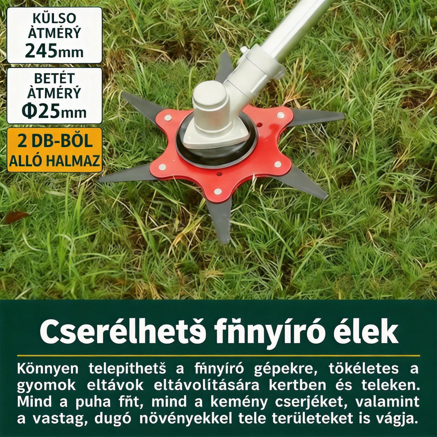 Megerősített és tartós univerzális 6 pengés fűnyíró kés🔥 erős fű- és bozótvágás, éles és hatékony 💪