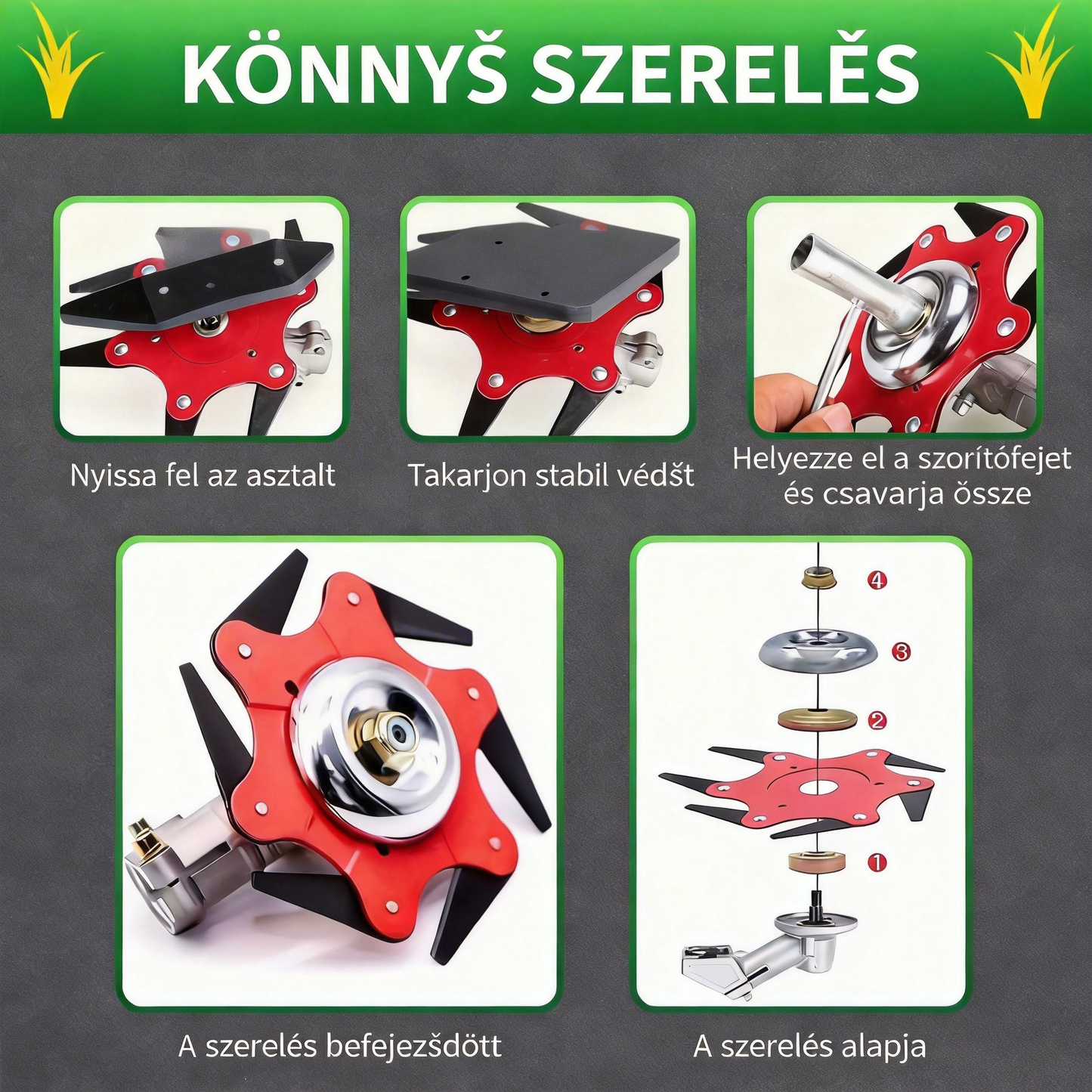 Megerősített és tartós univerzális 6 pengés fűnyíró kés🔥 erős fű- és bozótvágás, éles és hatékony 💪