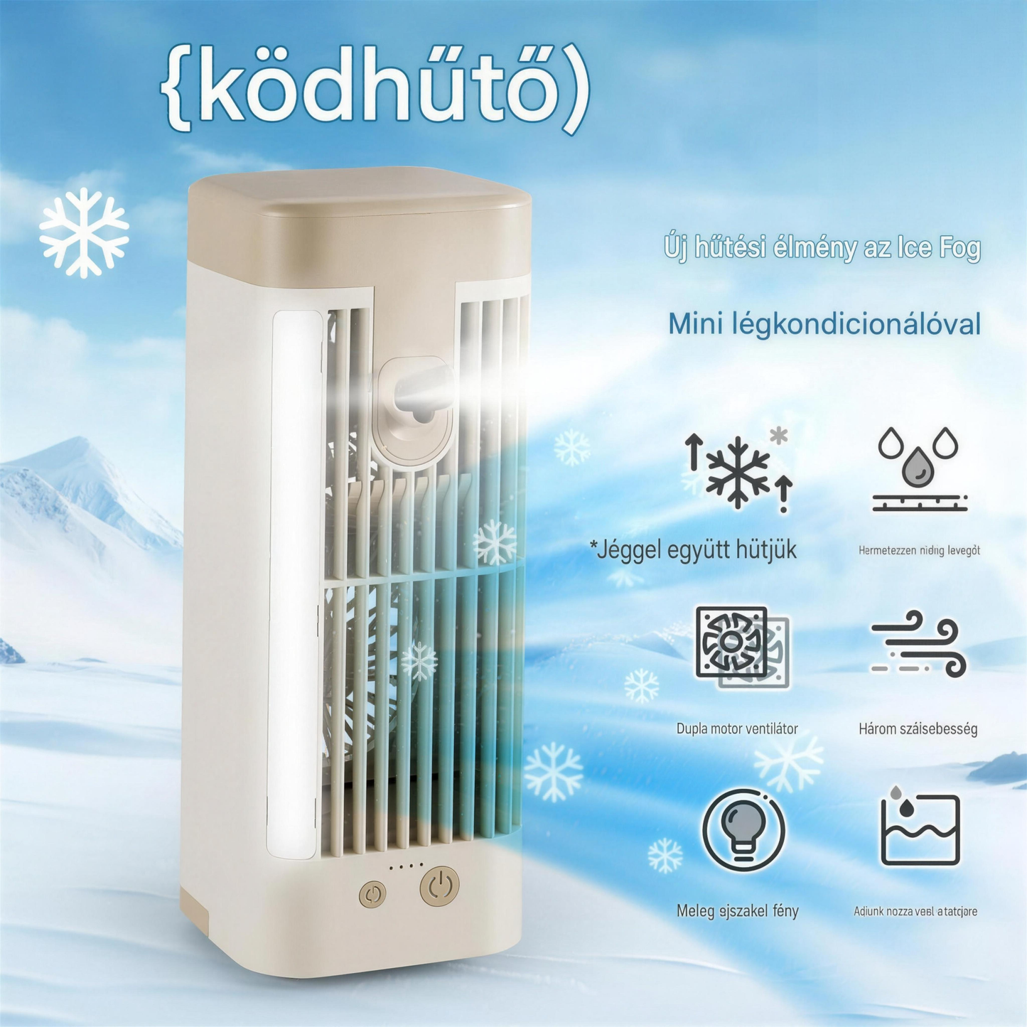 ❄️ USB Asztali Párologtatós Léghűtő LED Éjszakai Fénnyel – Jéggel Tölthető, Permetező Hűtőventilátor a Gyors Nyári Felfrissülésért