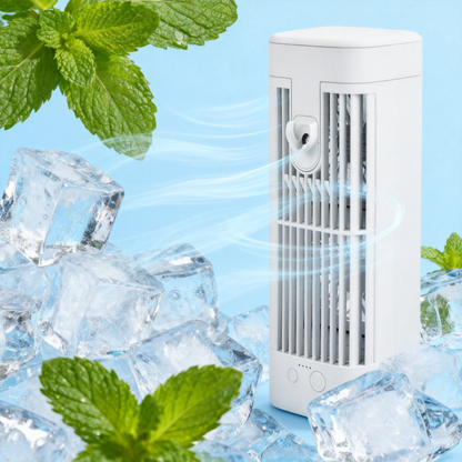 ❄️ USB Asztali Párologtatós Léghűtő LED Éjszakai Fénnyel – Jéggel Tölthető, Permetező Hűtőventilátor a Gyors Nyári Felfrissülésért