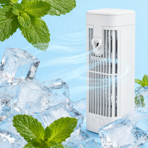 ❄️ USB Asztali Párologtatós Léghűtő LED Éjszakai Fénnyel – Jéggel Tölthető, Permetező Hűtőventilátor a Gyors Nyári Felfrissülésért