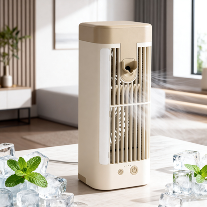 ❄️ USB Asztali Párologtatós Léghűtő LED Éjszakai Fénnyel – Jéggel Tölthető, Permetező Hűtőventilátor a Gyors Nyári Felfrissülésért