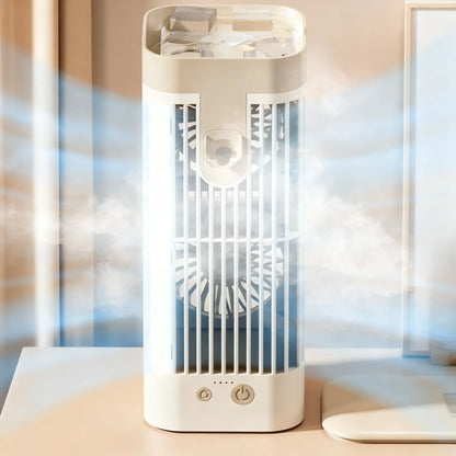 ❄️ USB Asztali Párologtatós Léghűtő LED Éjszakai Fénnyel – Jéggel Tölthető, Permetező Hűtőventilátor a Gyors Nyári Felfrissülésért