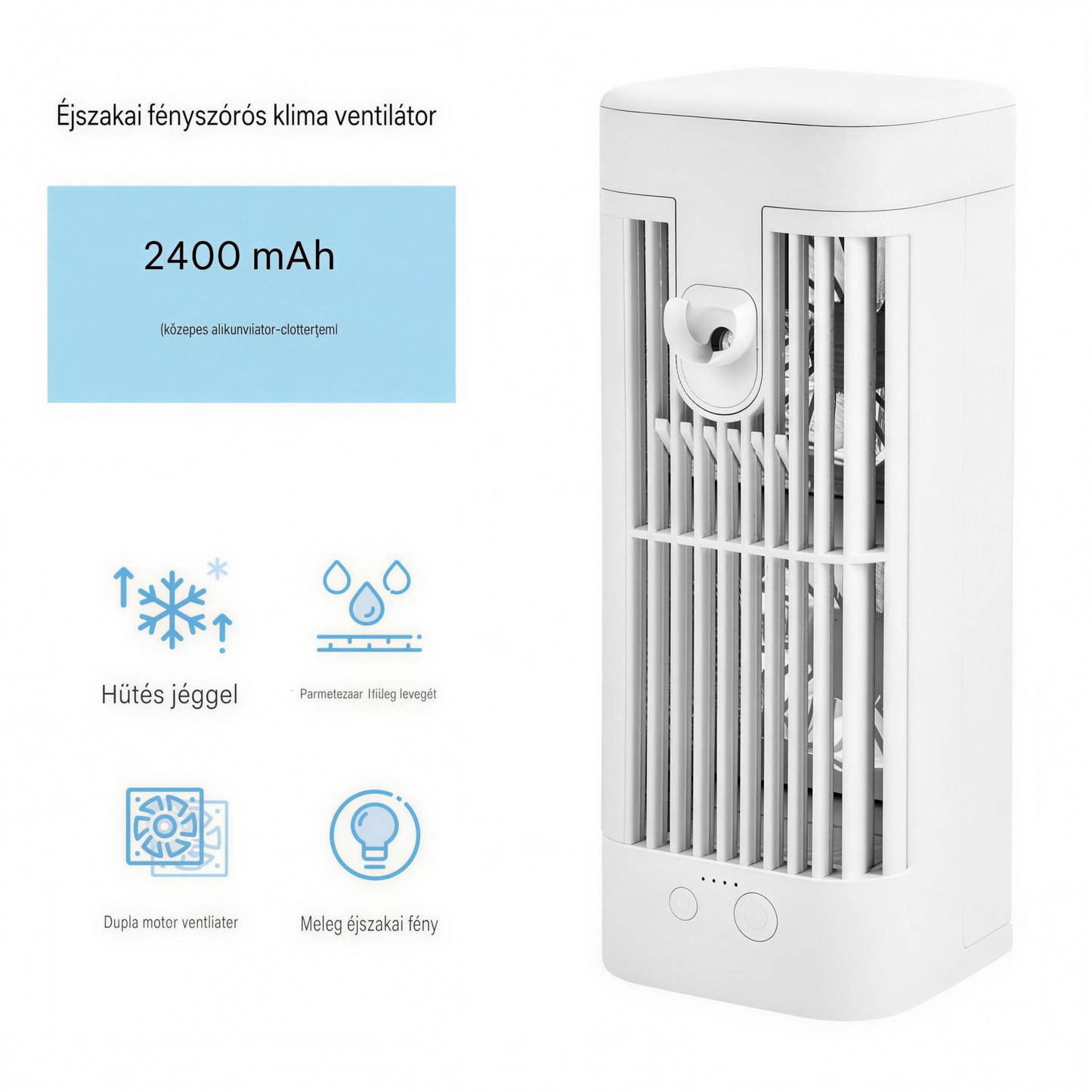 ❄️ USB Asztali Párologtatós Léghűtő LED Éjszakai Fénnyel – Jéggel Tölthető, Permetező Hűtőventilátor a Gyors Nyári Felfrissülésért
